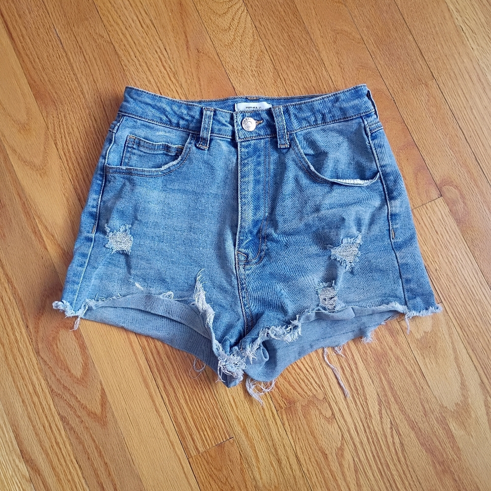 Forever 21 Women's High Rise Distressed Cut Off Denim Shorts Blue Size 26